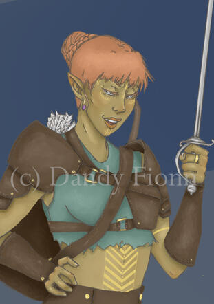 my dnd OC Estine. older work (2020) 3/4s body, no background.